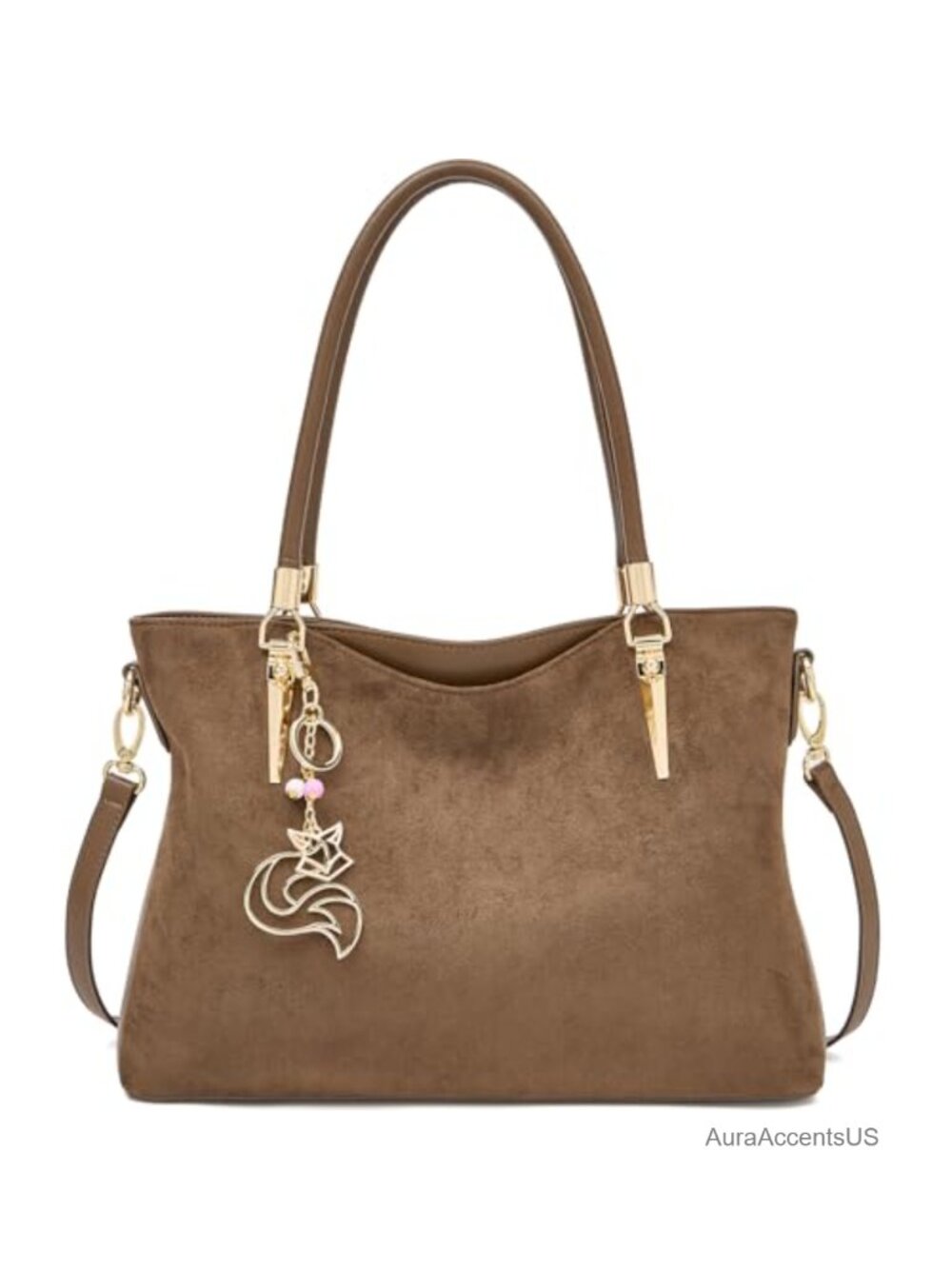 Large Suede Leather Tote Bag for Women Zip Closure Travel Work